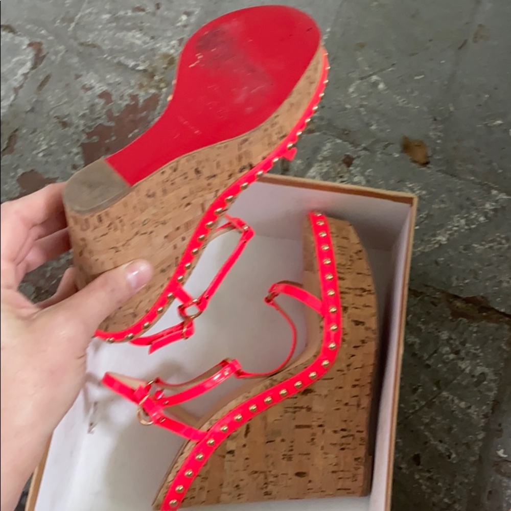 Neon patent leather Christian louboutin wedges